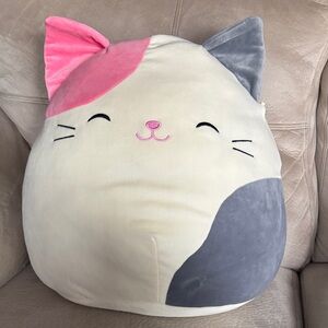 Squishmallow Cat Pillow - Pink, Gray, and Cream
